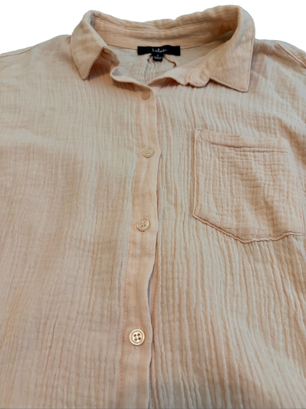 Lulus Easy To See Peach Oversized Button Up Top Crinkly Cotton Small - Picture 2 of 7